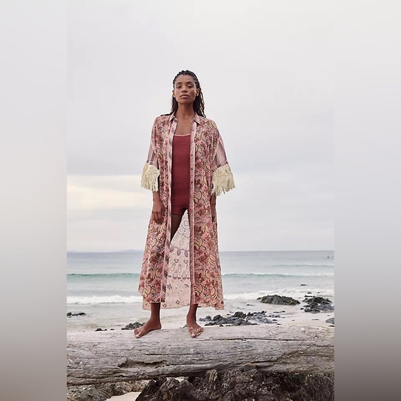 𝓯𝓹 Free People ~ ✨Host Pick ✨ Watching Waves Maxi Shirt in Mauve Combo - Picture 5 of 14